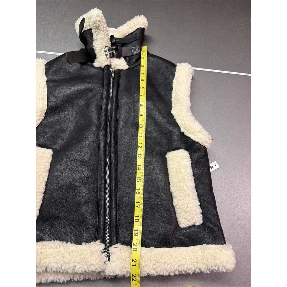 Black Faux Leather Aviator Vest Cream Faux Shearling grunge goth‎ cozy concert